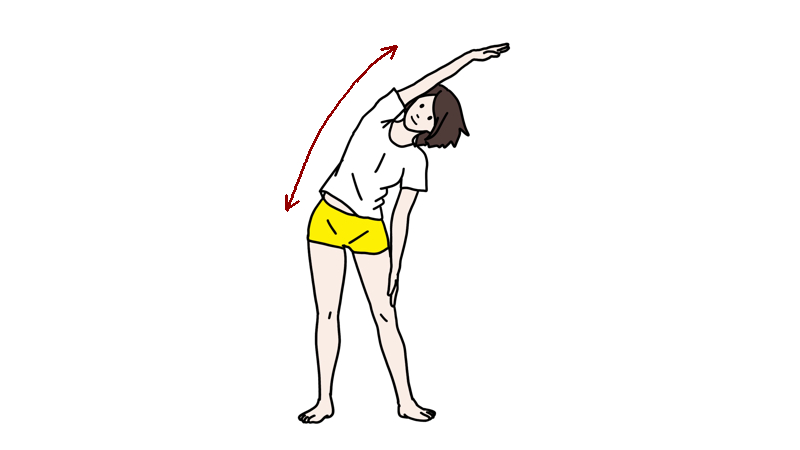 体の側面・腕伸ばし(体を左右に曲げる)のストレッチのイラスト