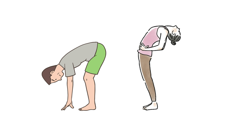 体を前後にゆっくり曲げるストレッチのイラスト